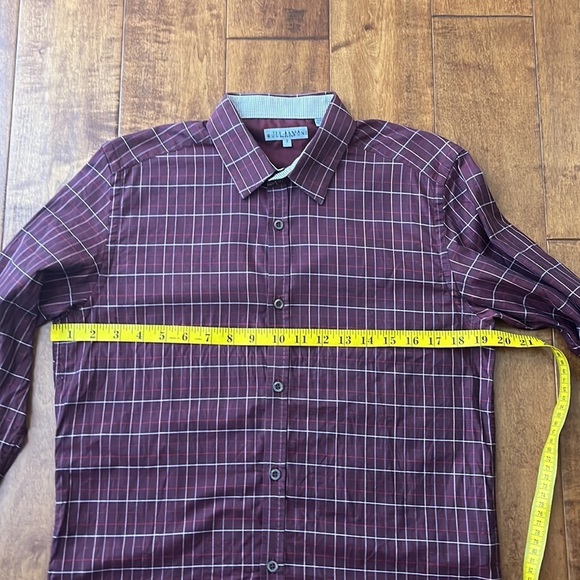Ted Baker Button Down Shirt Elbows Patch Burgundy Plaid - Picture 12 of 13
